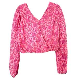 JAPNA Floral Pink Faux Wrap Top Small